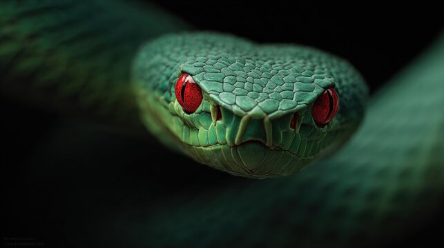 green snake on black background