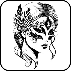 Mysterious masquerade woman adorned with floral mask illustration for elegant carnival or party