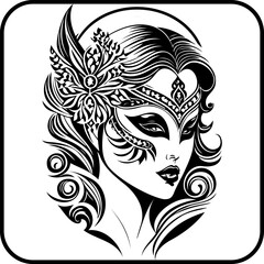 Mysterious woman with ornate carnival mask vector art, highlighting enigmatic elegance and