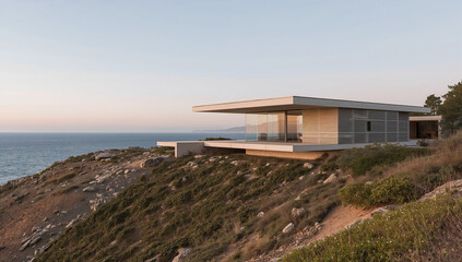 Modern coastal house offers stunning ocean views at sunset