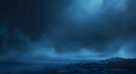 Mysterious Blue Mist with Cosmic Abstract Night Background and Fantasy Landscape.