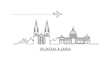 Fototapeta premium Guadalajara Skyline with Mexico, Airplane, and Travel.