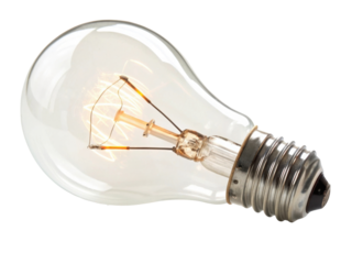 Glowing light bulb with clear glass exterior and metallic base, symbolizing innovation and creativity