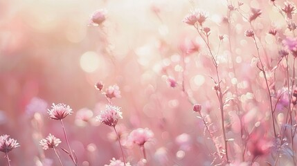 Pink and white flowers in a field with a blurred background.