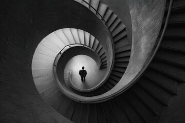 Fototapeta premium Spiral staircase with a solitary figure
