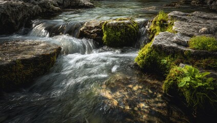 Fototapeta premium Gentle stream cascading over rocks