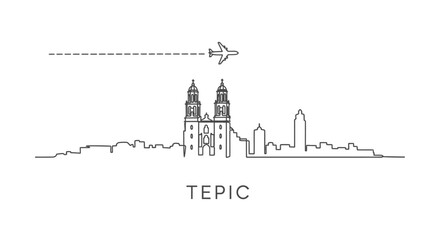 Obraz premium Tepic Skyline Minimal Vector Plane Fly.