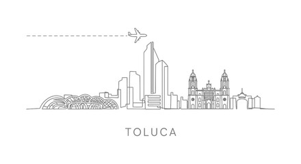 Fototapeta premium Toluca Skyline Outline with Mexico, and Airplane.