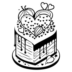 Romantic heart adorned tiered cake vector illustration with decorative elements and sweet love for