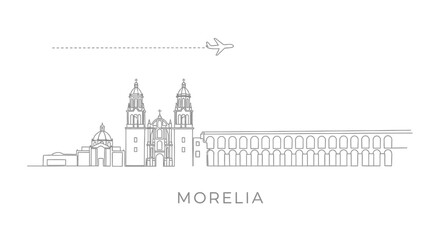 Morelia Skyline Minimalist Line Art with Mexico.