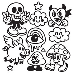 Coloring book coloring page transparency with happy cartoon characters and playful expressions