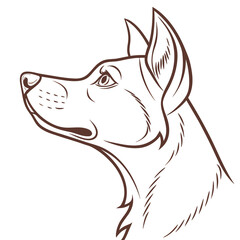 Illustration of a dog head isolated on transparent background, showcasing its distinctive features and characteristics in a simple yet elegant design