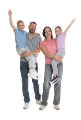 Fototapeta premium Happy family having fun on white background