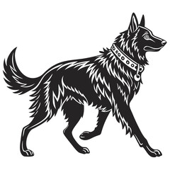 Illustration of a belgian shepherd malinois dog in silhouette, isolated on transparent background, showcasing its elegant and agile form in a vector design