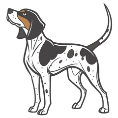 Illustration of a bluetick coonhound dog in a cartoon style, isolated on transparent background, showcasing its distinctive markings in a vector graphic design