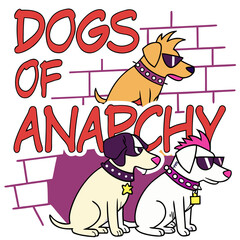 Dogs of anarchy cartoon illustration of three dogs wearing sunglasses and collars isolated on transparent background, a fun and cool design for pet lovers