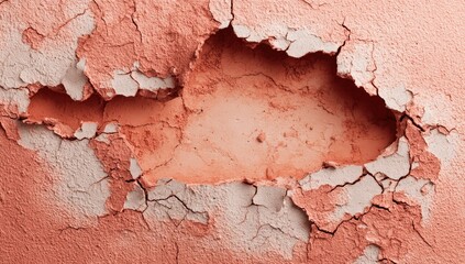 Naklejka premium Cracked, dusty, coral-toned surface with a hole