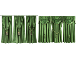 Grüne Vorhänge auf weißem Hintergrund