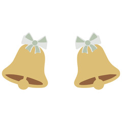 Golden christmas bells with light green bows are ringing for the holidays