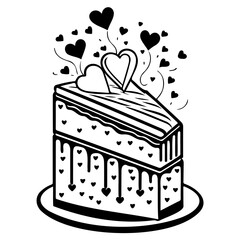 Slice of layered cake with dripping glaze adorned with heart shapes for celebration moments