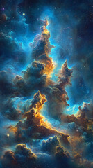 Vivid swirling nebulae in deep blue space, glowing cosmic clouds and starlight creating a mesmerizing galaxy wallpaper background.