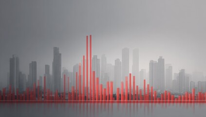 Cityscape with Red Data Bars