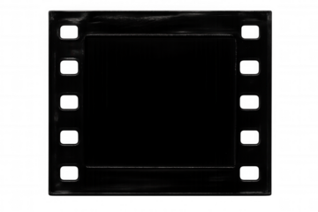 Black film frame is showing empty space for adding image or video, isolated on transparent background