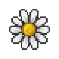 Pixelated White Daisy Flower on Black Background Graphic Design
