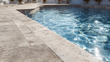 Poolside stone patio and tranquil water