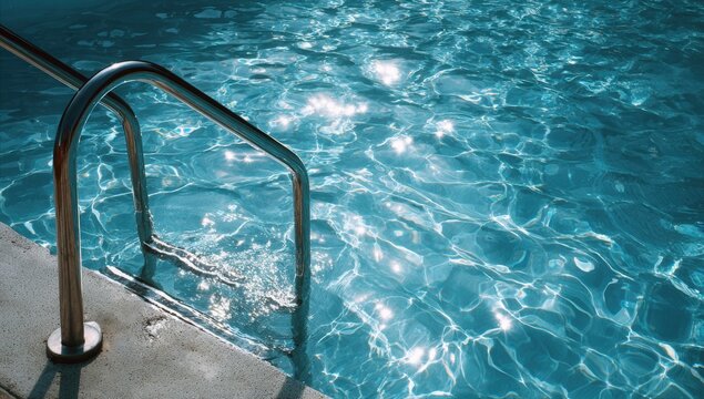 Pool steps into a vibrant blue pool