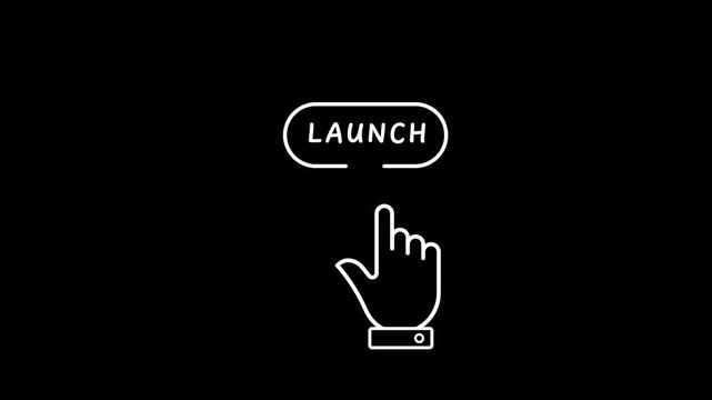 Hand Cursor Clicking Launch Button Icon on Black Background finger