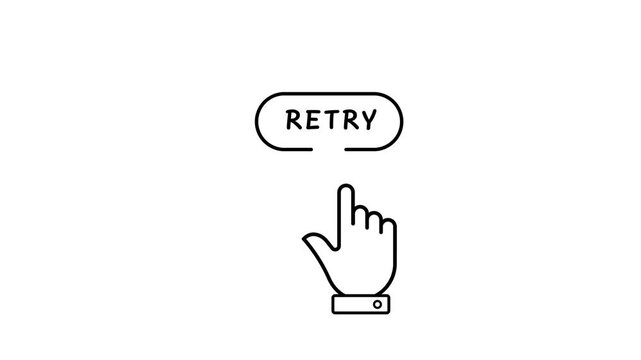 Hand Cursor Clicking a Rounded Button with the Word Retry on White Background image photo