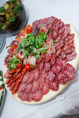 delicious tasty salami served in the plate