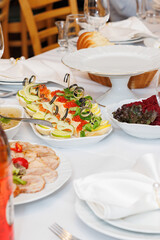 table set with snacks, snacks and snacks for wedding table
