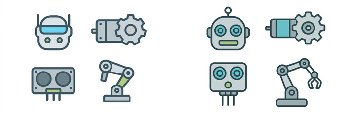 Fototapeta premium Robotic components and mechanical parts, abstract technology and automation elements. Modern 3D Icon Set