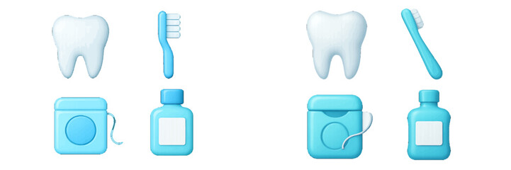 Dental hygiene products for healthy teeth and oral care. Modern 3D Icon Set