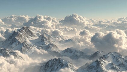 Fototapeta premium High-altitude view of snow-capped mountains and clouds