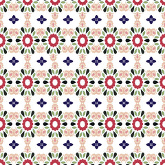 Geometric Floral Seamless Vector in Red, Green, and Navy