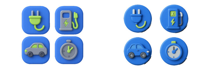 Obraz premium Electric Vehicle Charging and Time Symbols. Modern 3D Icon Set