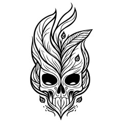 Stylized skull adorned with botanical elements creating a morbidly beautiful aesthetic design for