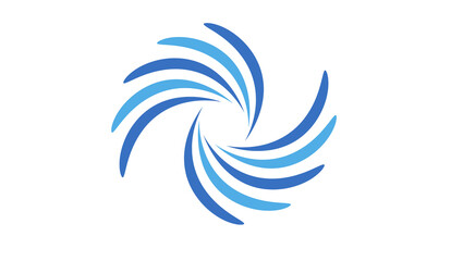 Fototapeta premium Abstract circular spinning logo with blue curved lines symbolizing technology, clean energy, and dynamic innovation on a white background