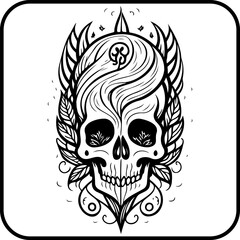 Stylized skull illustration with intricate line work creating a surreal dark fantasy artwork