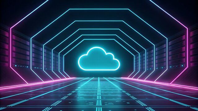 Neon Cloud Tunnel with Futuristic Geometric Design