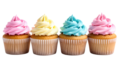 Cupcakes with Pastel Colors, Isolated on Transparent Background