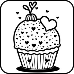 Sweet celebration outlined cupcake with hearts is ideal for festive, romantic occasions and