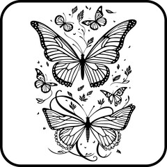 Whimsical butterflies ascending among scattered leaves creating a monochrome artwork for nature