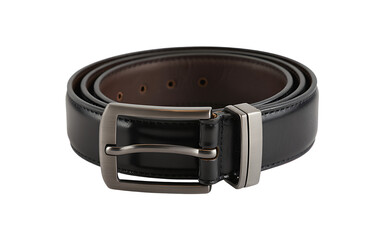 Black leather belt isolated on white isolated on transparent background