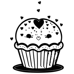 Whimsical confectionery delight, a lovingly decorated cupcake with floating hearts adding
