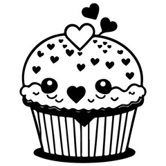 Whimsical cupcake illustration adorned with hearts creating a charming and affectionate dessert