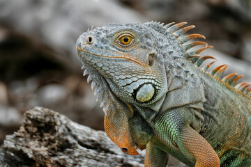 Obraz premium closeup photo portrait big lizard reptiles iguana concept foto en primer plano retrato lagarto grande reptiles iguana concepto gros plan photo portrait grand lézard reptiles iguane concept